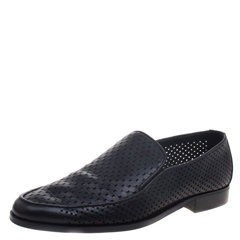 مملوكة مسب قًا Bottega Veneta Black Perforated Leather Loafers Size 43