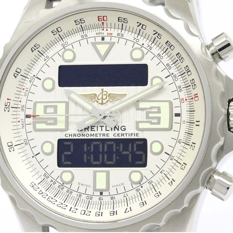 مملوكة مسبقًا Breitling Silver Stainless Steel Chronospace Men's Wristwatch 48MM
