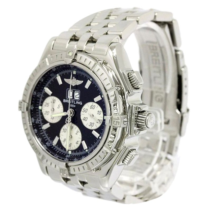 Pre Owned Breitling Black Stainless Steel Crosswind Men's Wristwatch 44MM