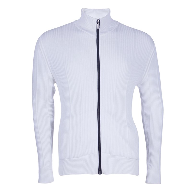 Brioni Men's White Rib Knit Cardigan M