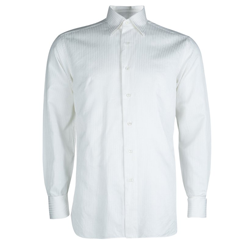 Brioni White Striped Long Sleeve Buttondown Shirt M