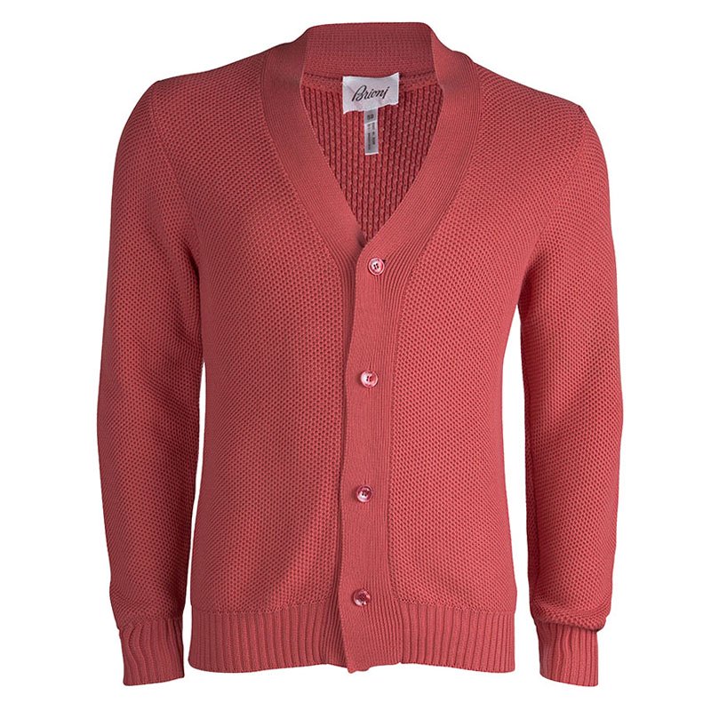 Brioni Pink Chunky Knit Button Front Cardigan L