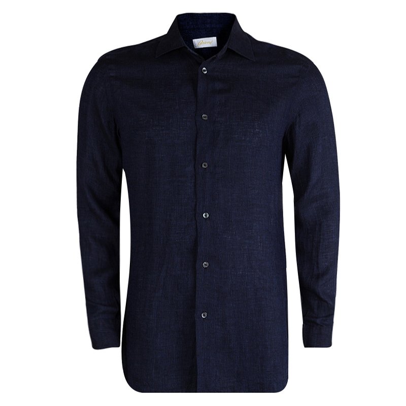 Pre Owned Brioni Indigo Pin Striped Linen Shirt L
