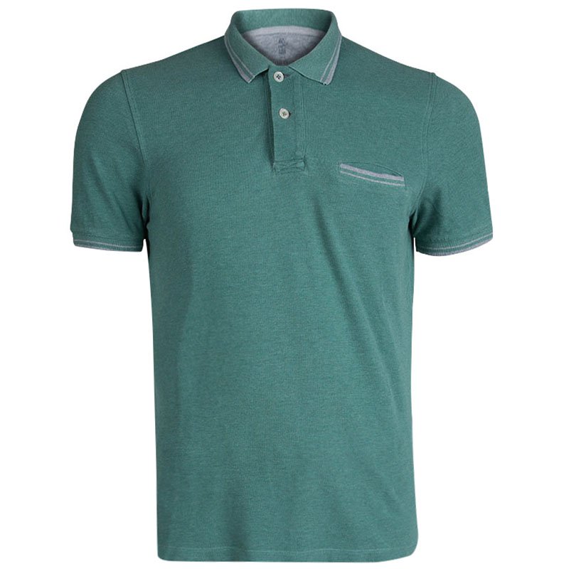 Pre Owned Brunello Cucinelli Green Knit Slim Fit Polo T-Shirt M