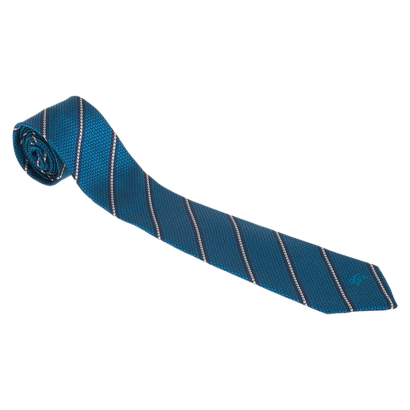 ربطة عنق بربري حرير أزرق مخطط