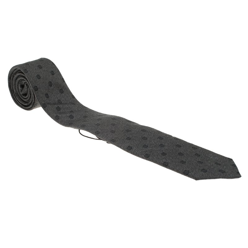 Pre Owned Burberry Grey Polka Dot Silk Tie