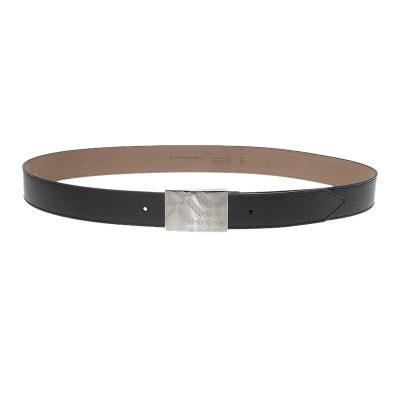 مملوكة مسبقًا Burberry Black Leather and Novacheck Buckle Belt 100 CM