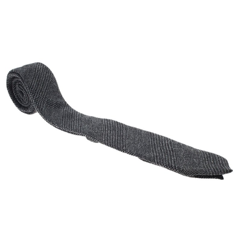Pre Owned Burberry Grey Cashmere, Wool & Silk Blend Slim Cut Tie