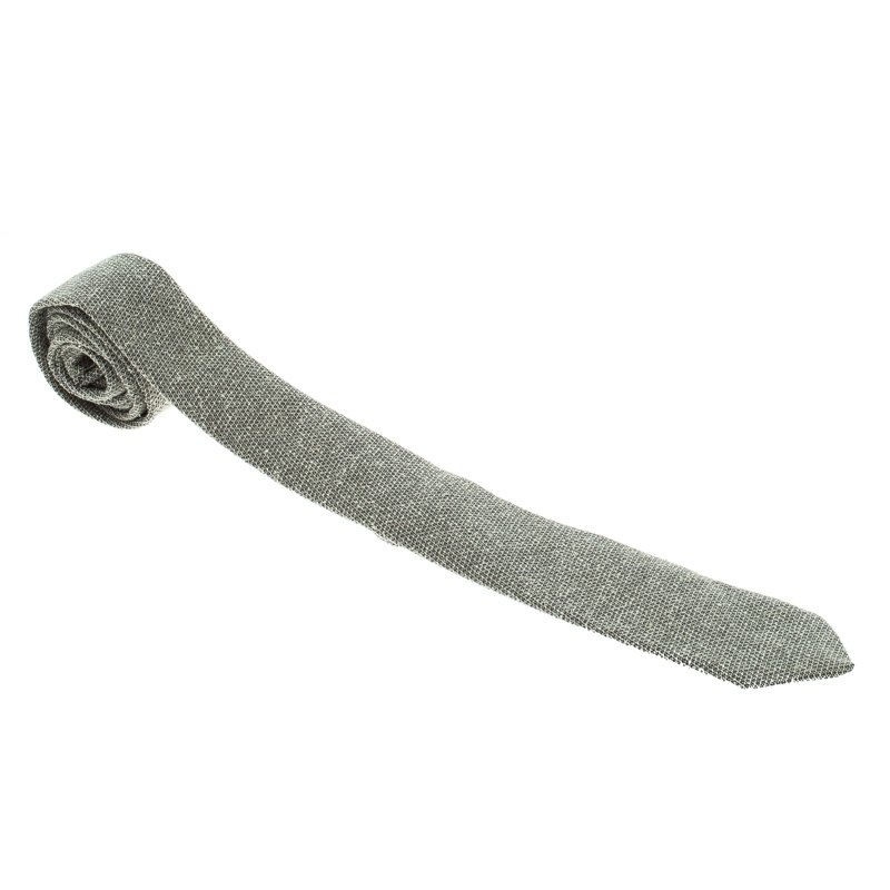 Pre Owned Burberry Light Grey Melange Textured Raw Silk Euston Tie
