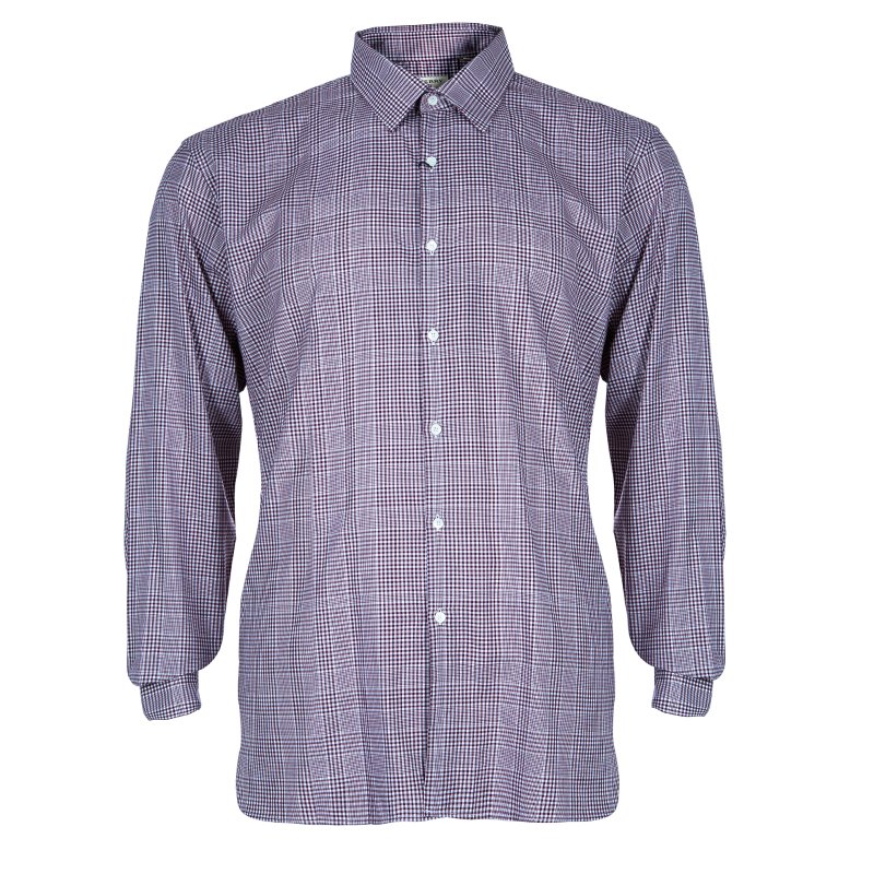 مملوكة مسبقًا Burberry Men's Maroon Check Slim Fit Shirt L
