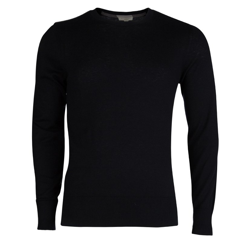 Pre Owned Burberry Black Novacheck Shoulder Detail Cashmere Sweater M