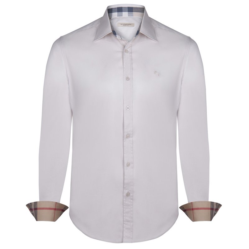 Pre Owned Burberry Brit Light Beige Novacheck Detail Cotton Shirt L