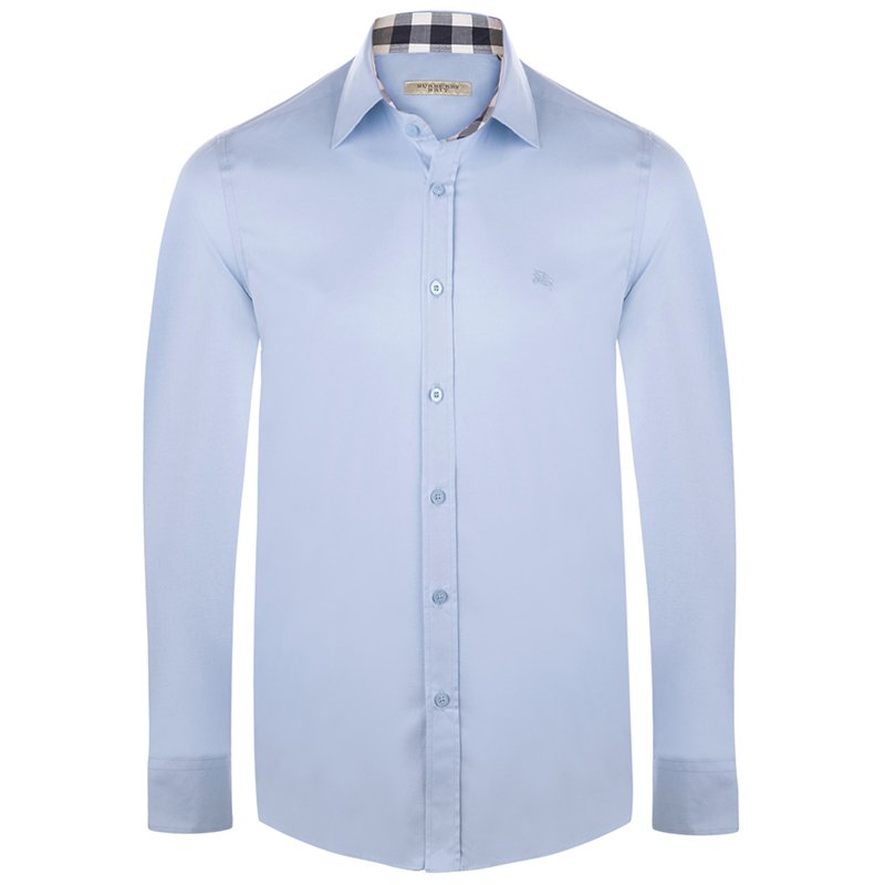 Burberry Brit Light Blue Novacheck Detail Cotton Shirt XL Burberry ...