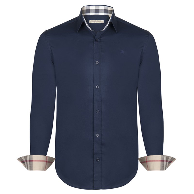 Navy Blue Novacheck Detail Cotton Shirt 