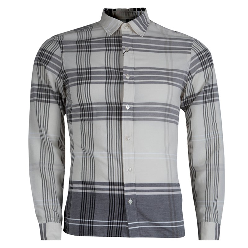 Burberry Beige Checked CottonLong Sleeve Button Front Shirt S