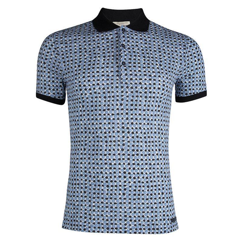 مملوكة مسبقًا تي شيرت بولو بربري بريت أزرق مطبوع S