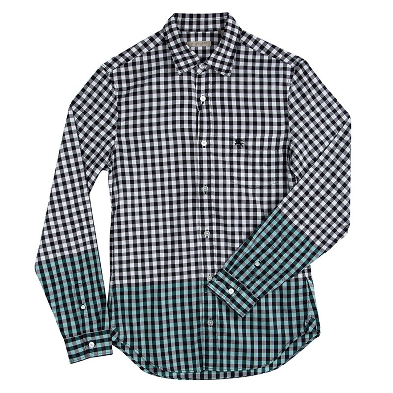 مملوكة مسبقًا قميص بربري بريت أكمام طويلة كتل لونية قطن كاروهات غنغيم مونوكروم S