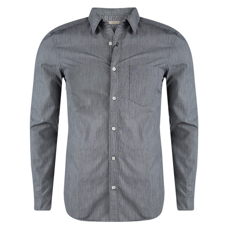 Burberry Brit Grey Cotton Long Sleeve Button Front Shirt S