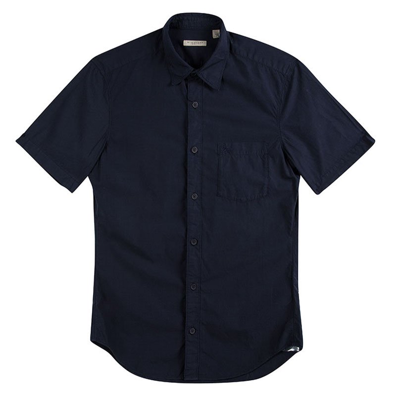 Pre Owned Burberry Brit Navy Blue Cotton Short Sleeve Carrson Shirt S