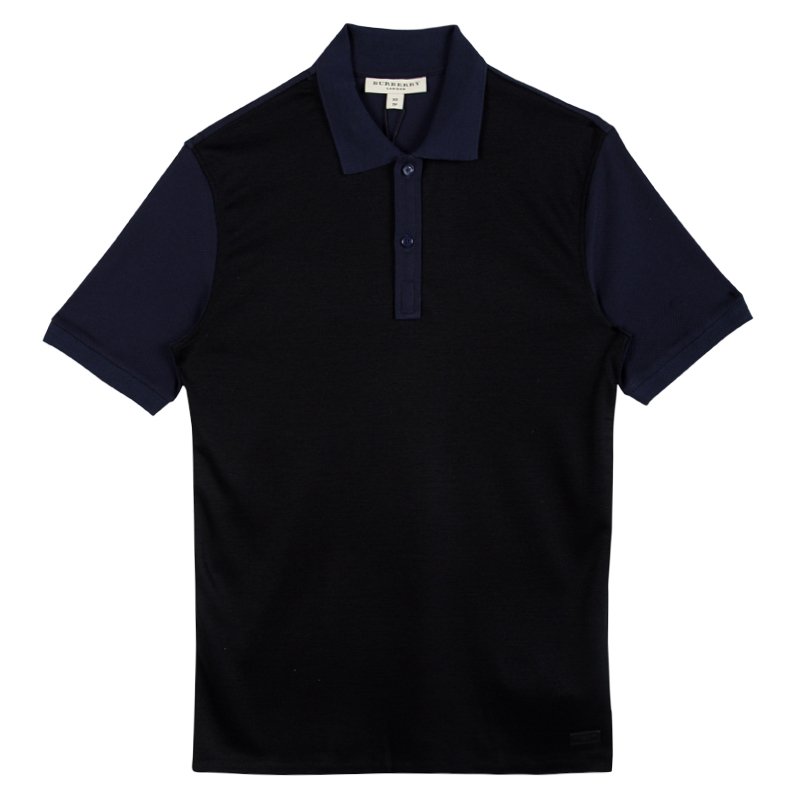 Burberry Black and Navy Blue Colorblock Polo T-Shirt XS