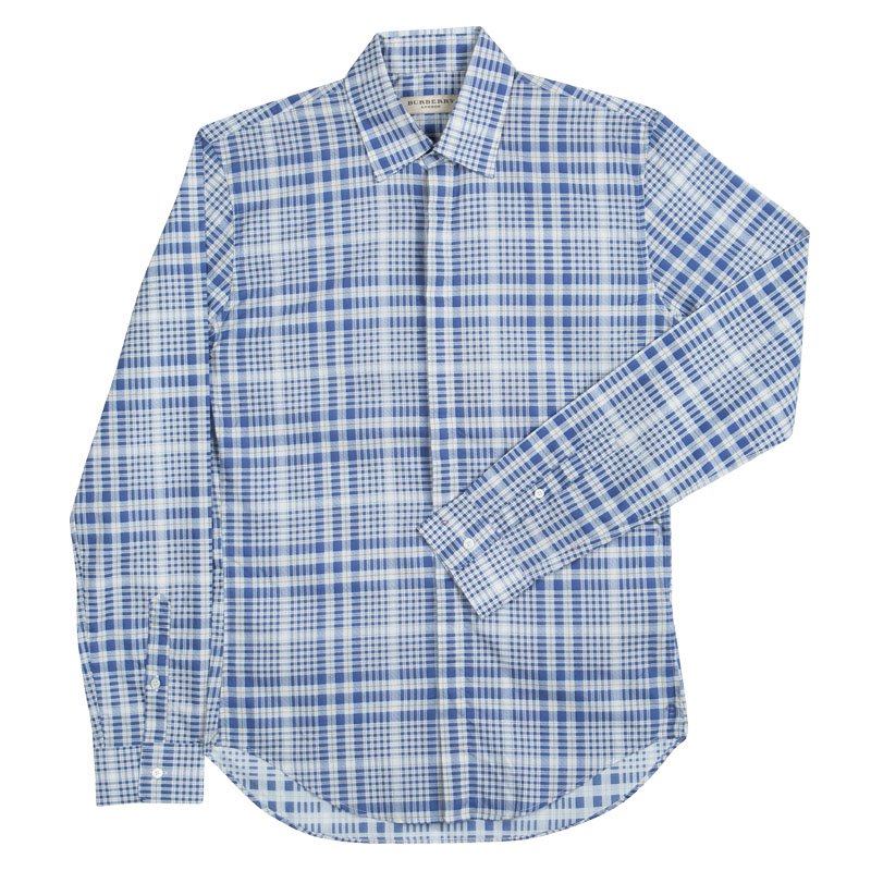 Burberry London Blue Plaid Checked Cotton Long Sleeve Shirt XS