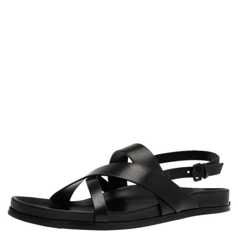 Burberry Black Leather Albans Cross Strap Sandals Size 46 Burberry ...