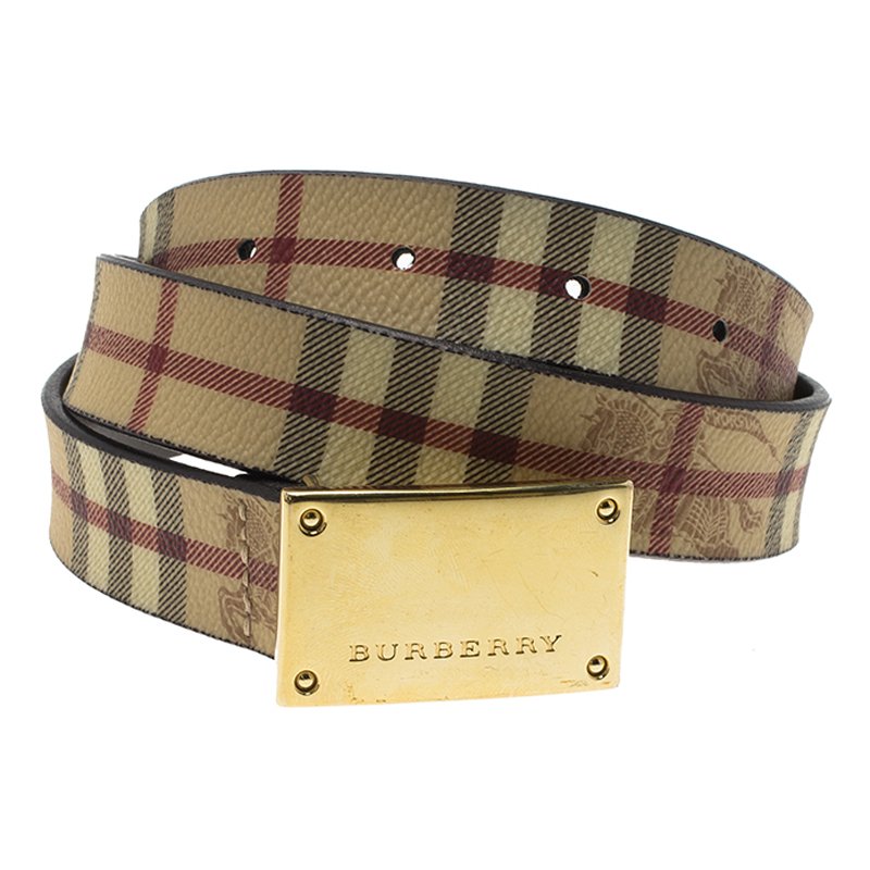 Burberry Beige Classic Check Coated Canvas Barnsfield Plaque Belt 75CM ...