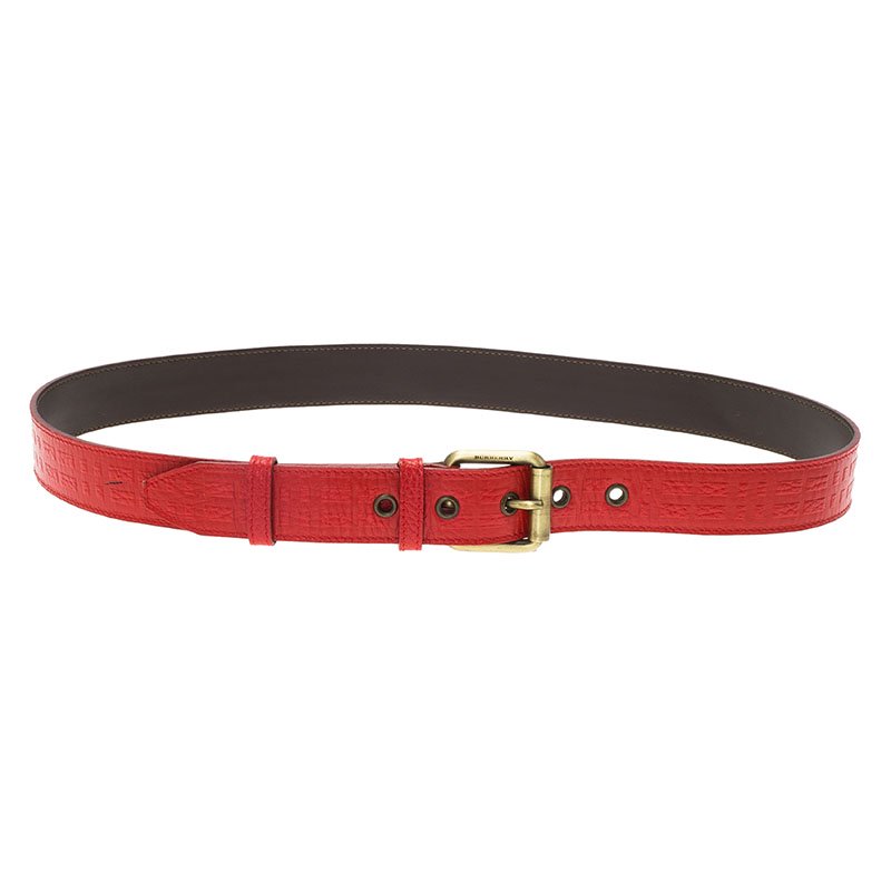 Burberry Red Embossed Leather Belt 90CM