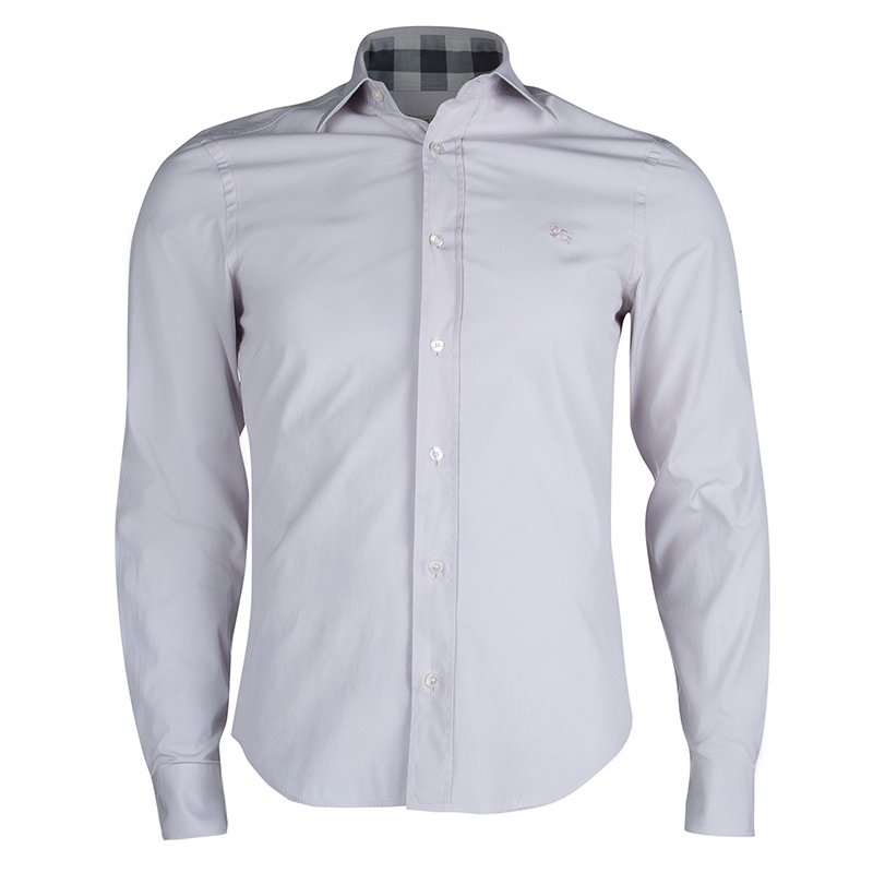 Pre Owned قميص بربري قطن أرجواني بأكمام طويلة وأزرار أمامية S