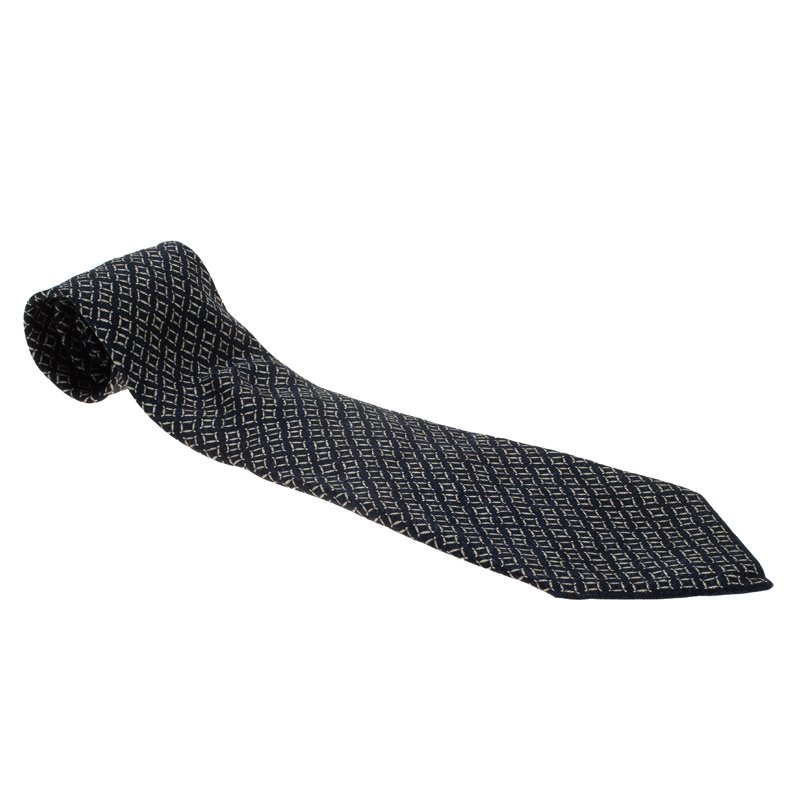 ربطة عنق بلغاري حرير أزرق وكريمي مطبع
