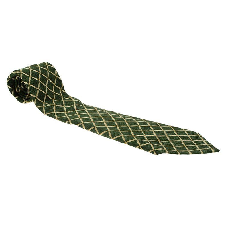 Bvlgari Green and Beige Printed Silk Tie