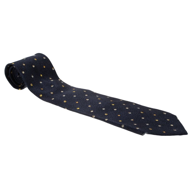 Pre Owned Bvlgari Navy  Blue Ornaments Printed Silk Tie