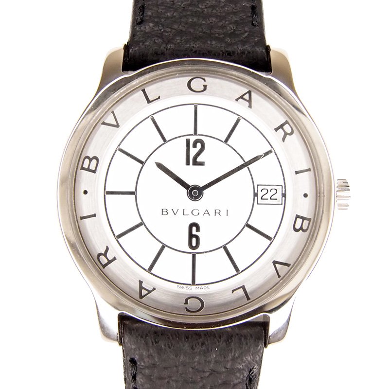 Bvlgari White Stainless Steel Solotempo Men's Wristwatch 29MM Bvlgari ...