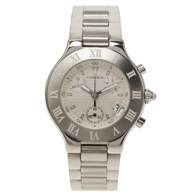 Cartier White Stainless Steel Chronoscaph 21 Men's Wristwatch 38MM ...