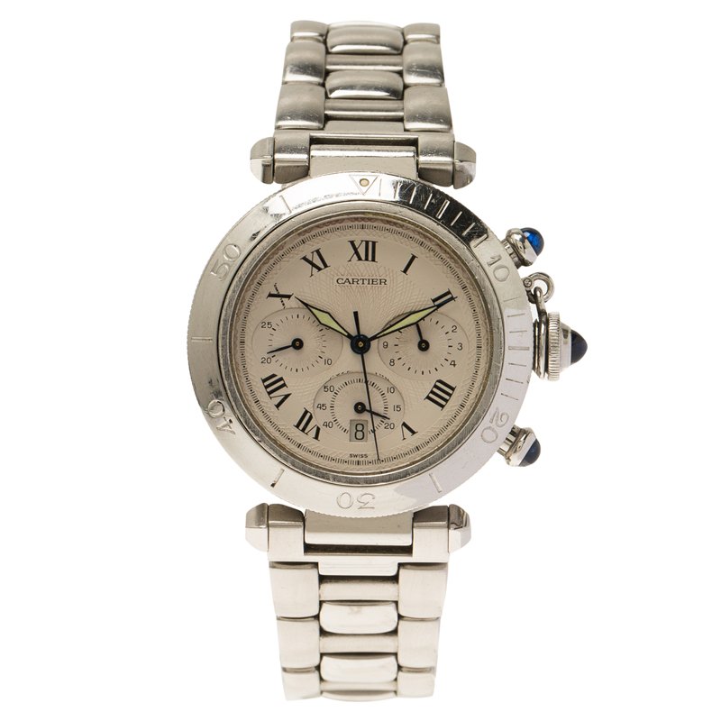 Pre Owned Cartier White Stainless Steel Pasha De Women's Wristwatch 38MM