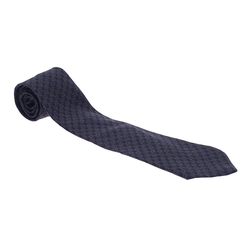 Pre Owned CH Carolina Herrera Grey Logo Printed Wool Tie