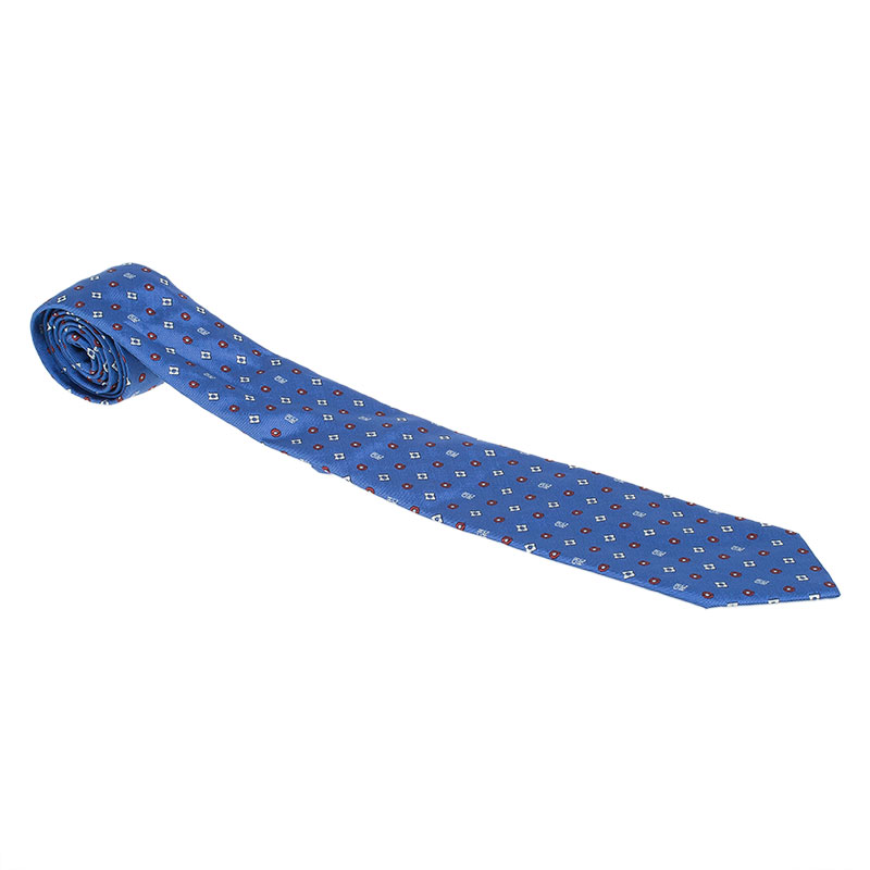 ربطة عنق سي أتش كارولينا هيريرا حرير أزرق بطباعة موردة 