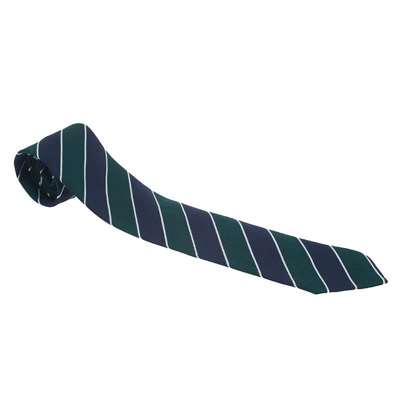 ربطة عنق سي أتش كارولينا هيريرا مخطط حرير وصوف أخضر وأزرق كحلي 