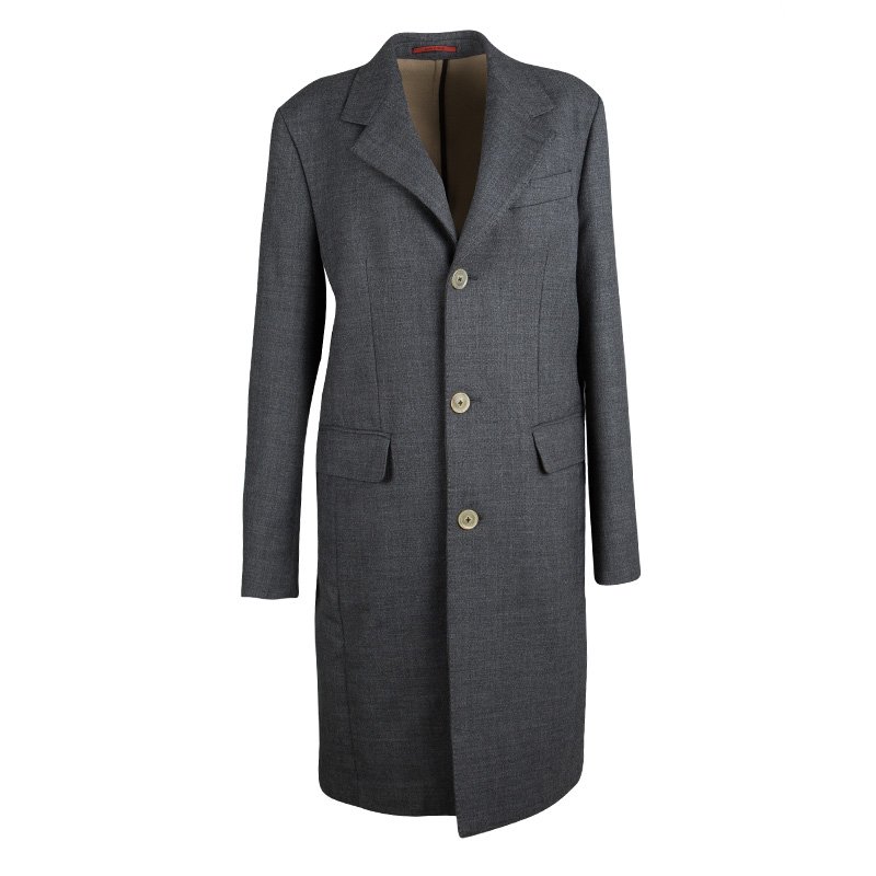 CH Carolina Herrera Grey Wool Notched Collar Overcoat S