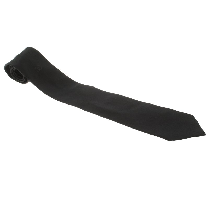 Pre Owned Chanel Black Logo Detail Silk Tie