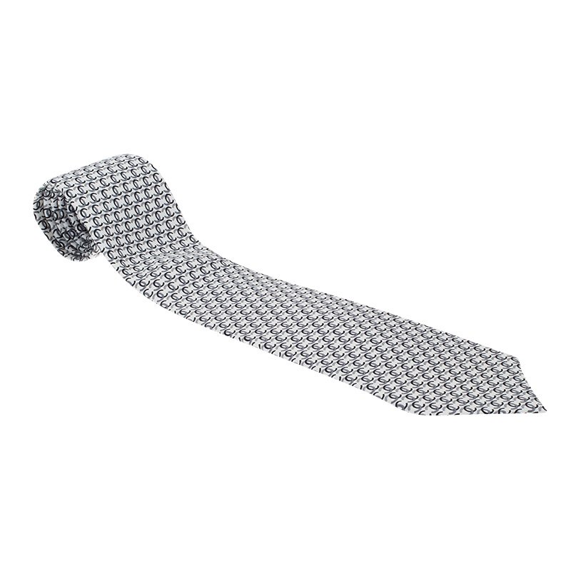 Pre Owned Chanel Monochrome CC Print Silk Tie