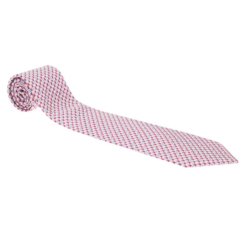 Pre Owned Chanel Burgundy Blue CC Logo Printed Silk Tie