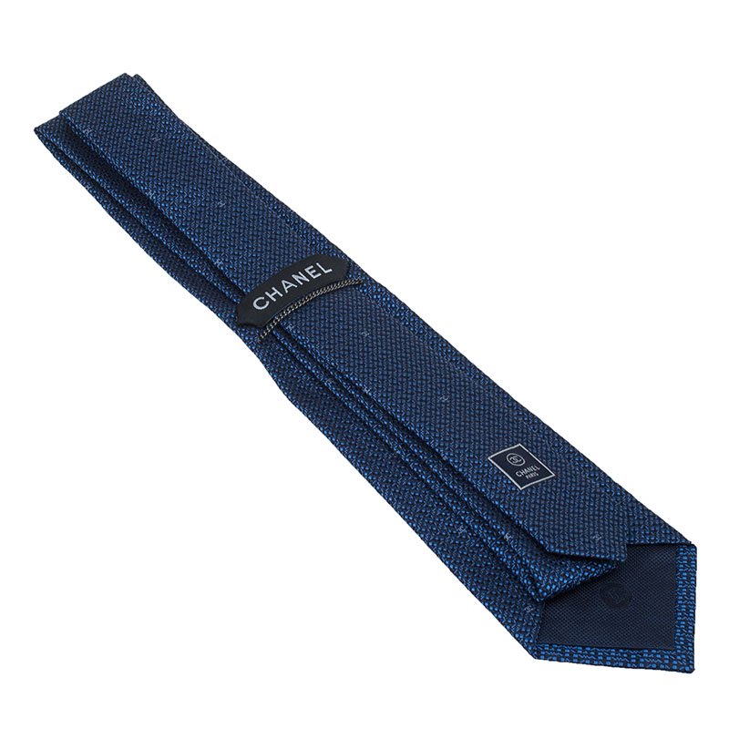 Chanel CC Blue Textured Silk Tie Chanel TLC