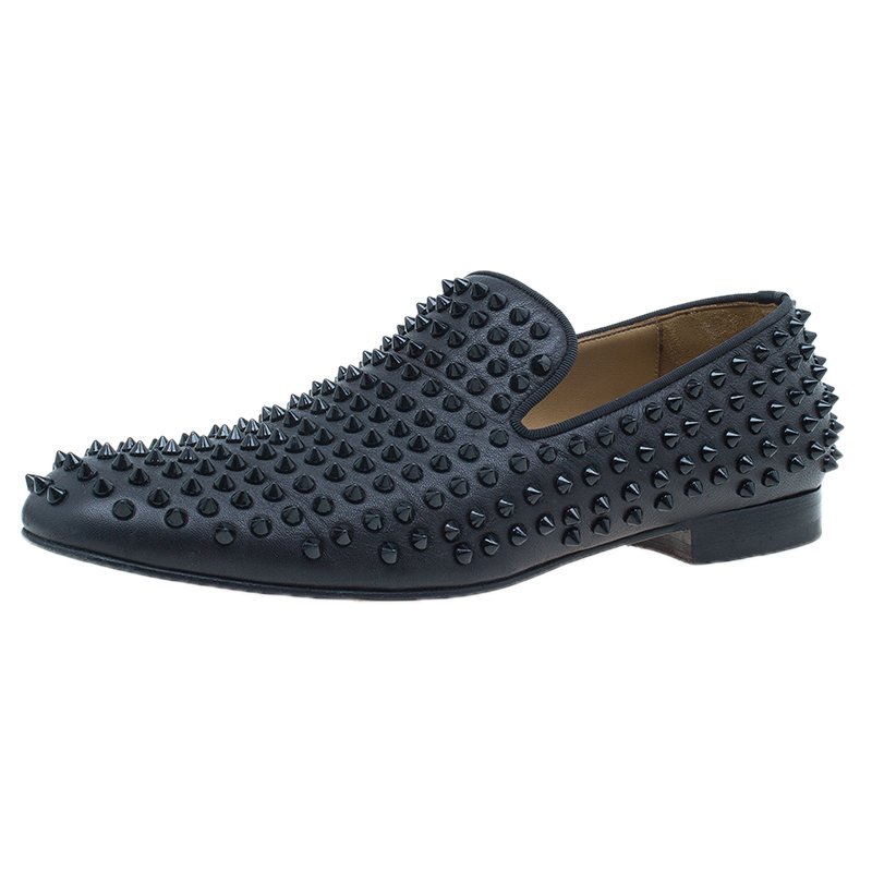 Pre Owned Christian Louboutin Black Rollerboy Spikes Smoking Slippers Size 43