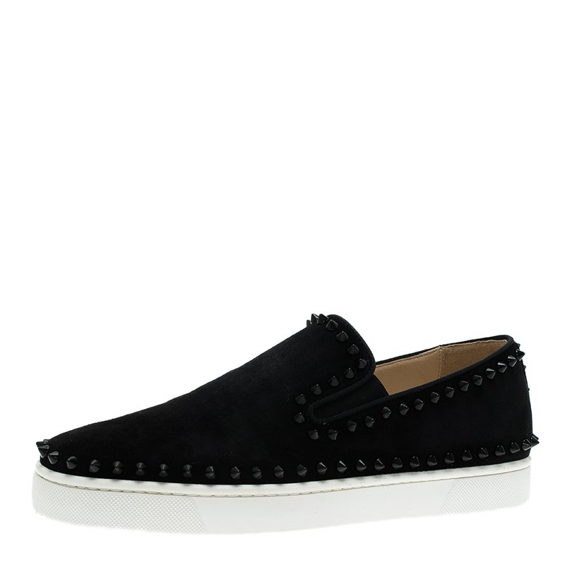 Pre Owned Christian Louboutin Black Suede Pik Boat Skater Sneakers Size 40