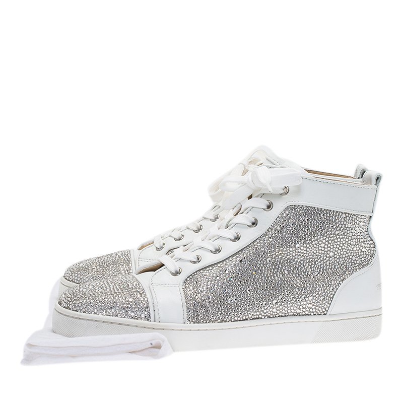 Christian Louboutin White Strass Leather Louis High Top Sneakers Size ...