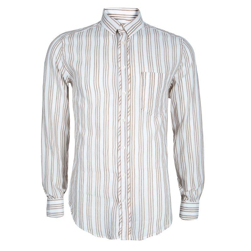 Pre Owned D&G Men's White Striped Cotton Shirt M