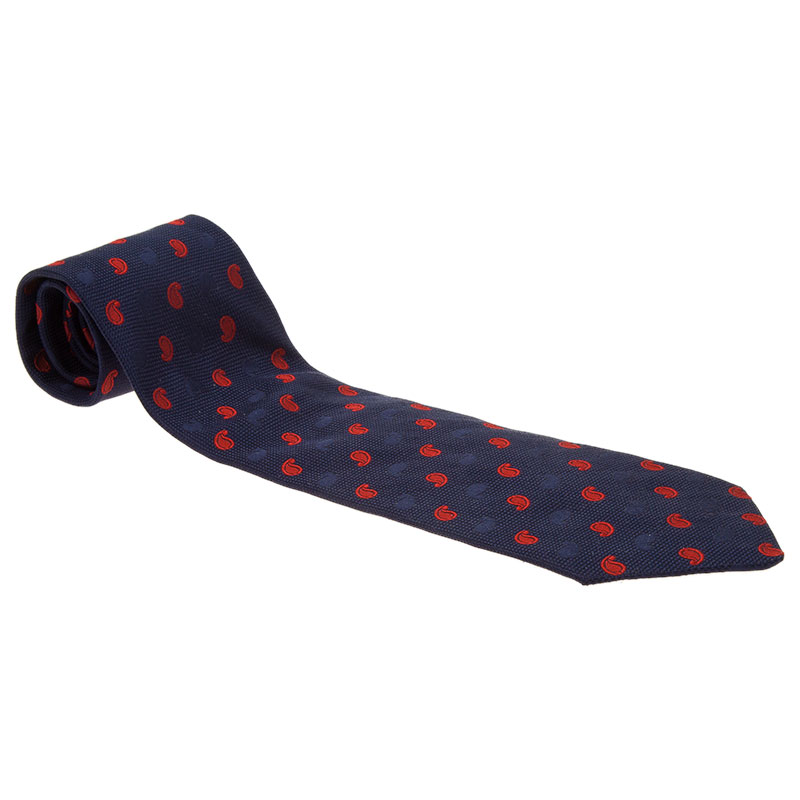 Pre Owned Dior Navy Blue Apostrophe Printed Silk Tie
