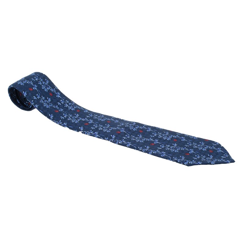 Pre Owned Dior Blue Floral Print Silk Tie