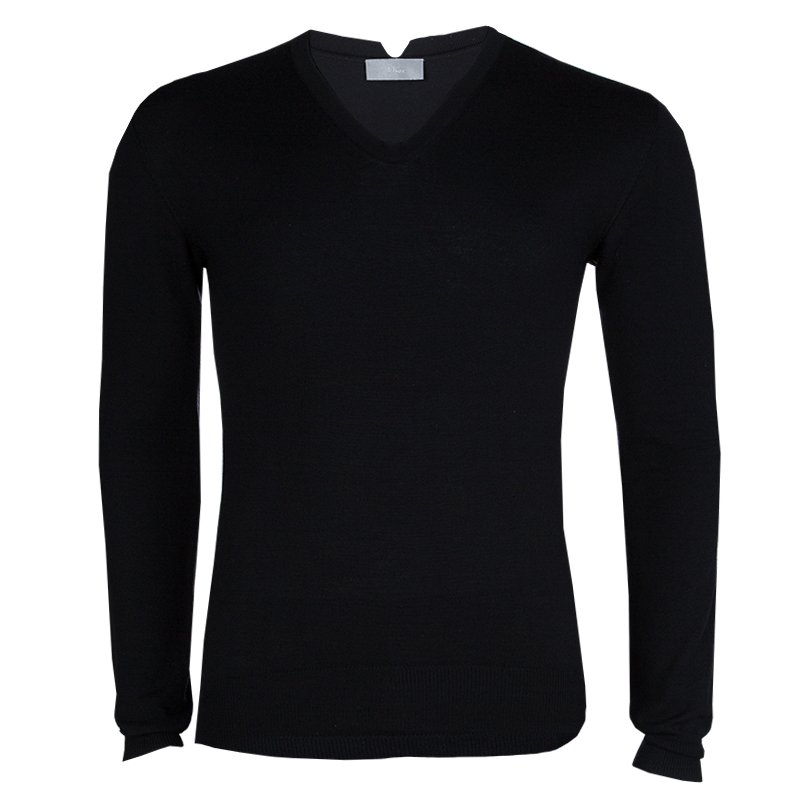 Dior Black V-Neck Wool Sweater S